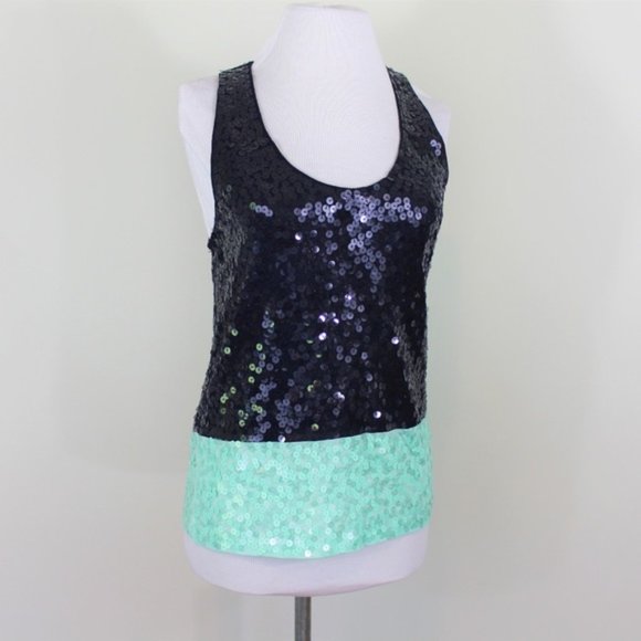 blue green sequin top